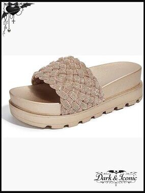 Platform Sandals Braided Strap Flatform Slide Open Toe Wedge Woven Belt Slipper